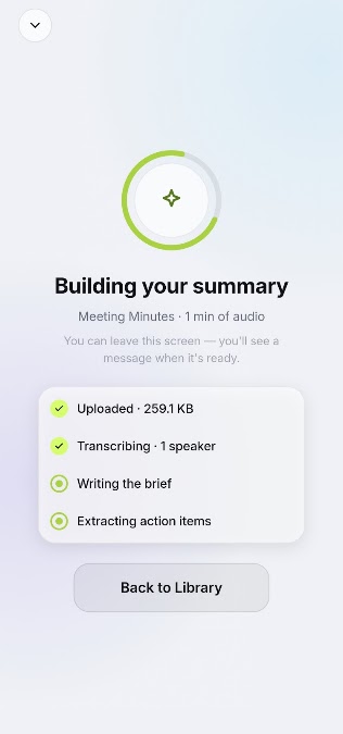 Vocario building a summary with progress steps